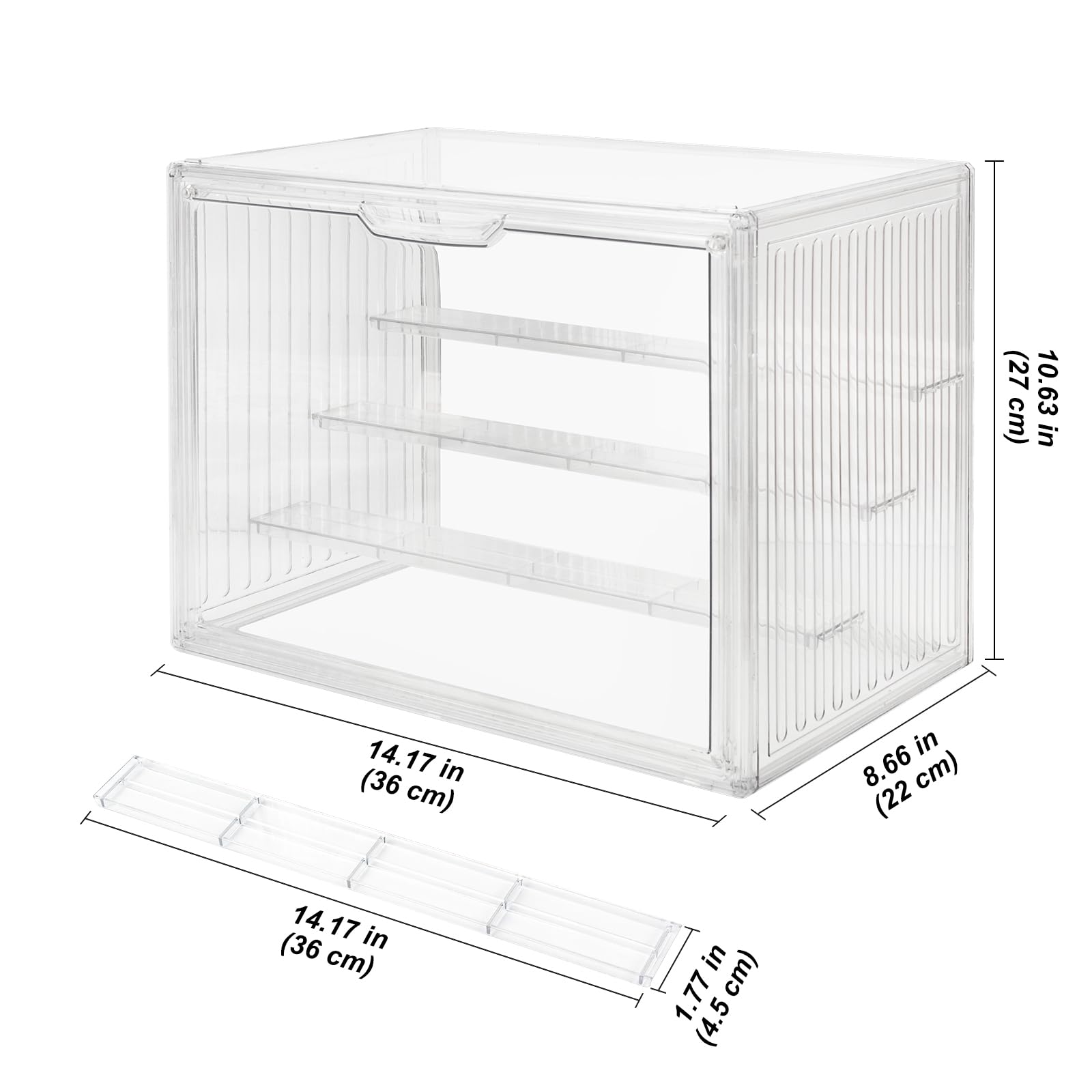 Vitrina acrílica, vitrina transparente con 3 separadores ajustables, caja de almacenamiento grande apilable con puerta magnética para figuras de acción coleccionables (4 niveles, paquete de 2)