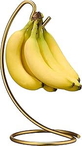 Homeries Banana Holder Modern Rack Hanger Tree Stand Hook for Kitchen Countertop. Satin Nickel Banana Holder Keeper Stand (Brushed Brass)