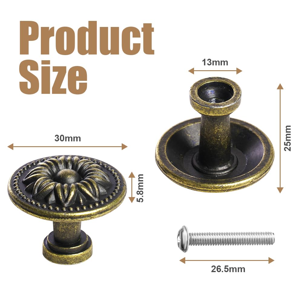 Ainiv 12pz Pomello per Mobili Vintage, 30mm Maniglie Rotonde Antiche, Pomelli per Armadietti con Viti e Cacciavite per Porte Armadietti Cassetti e Guardaroba Accessori Mobili (Bronzo)