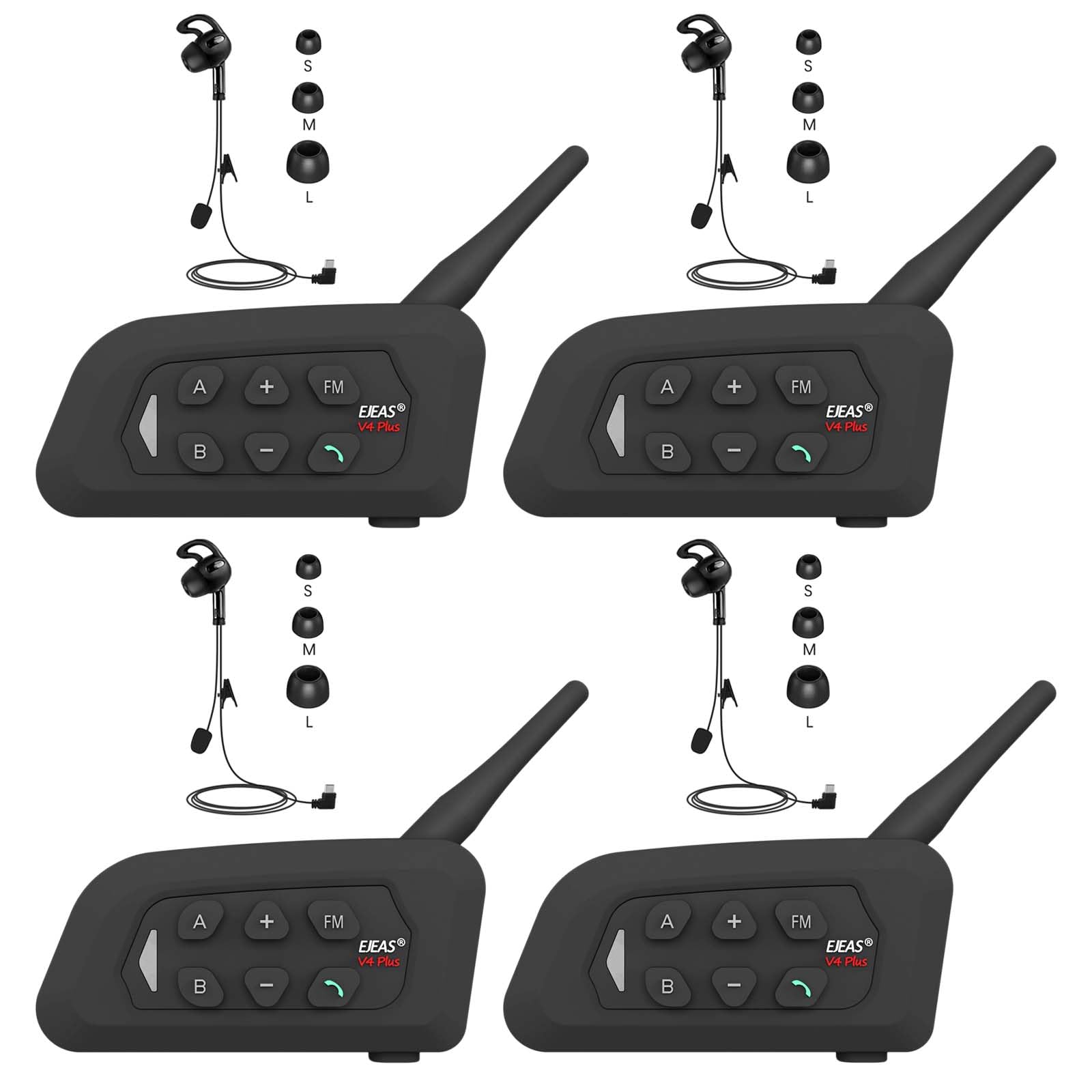 Referee Communication System Sets, V4C Plus Referee Headsets with USB C Interface Right Earpiece for Volleyball Official Football Coach Crews Soccer Handball (4 Pack) 4 Pack Right-Ear