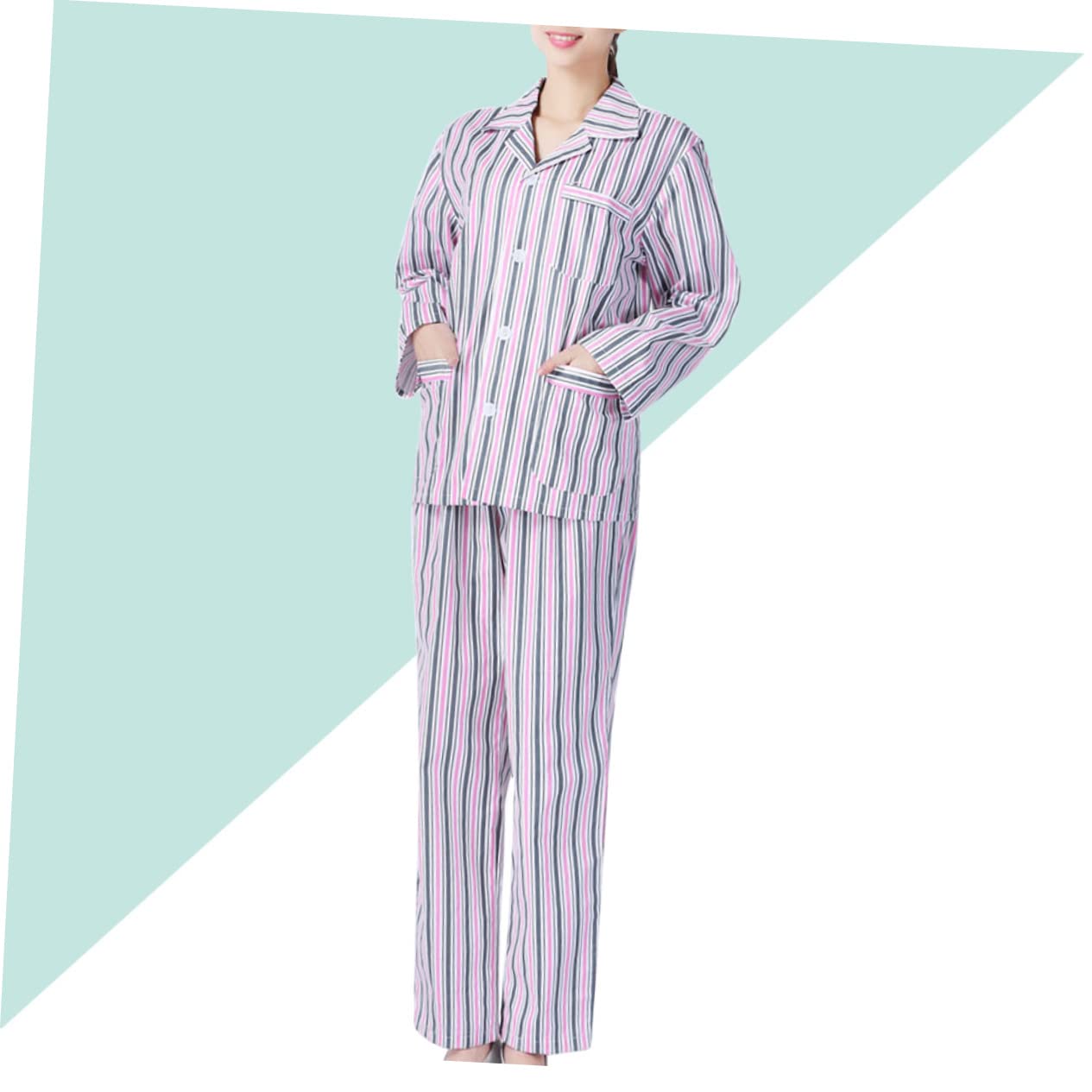 FRCOLOR Pijama Algodón Manga Larga Cómodo para Hospital y Hogar Conjunto Unisex con Botones y Azul y Blanco Rayas