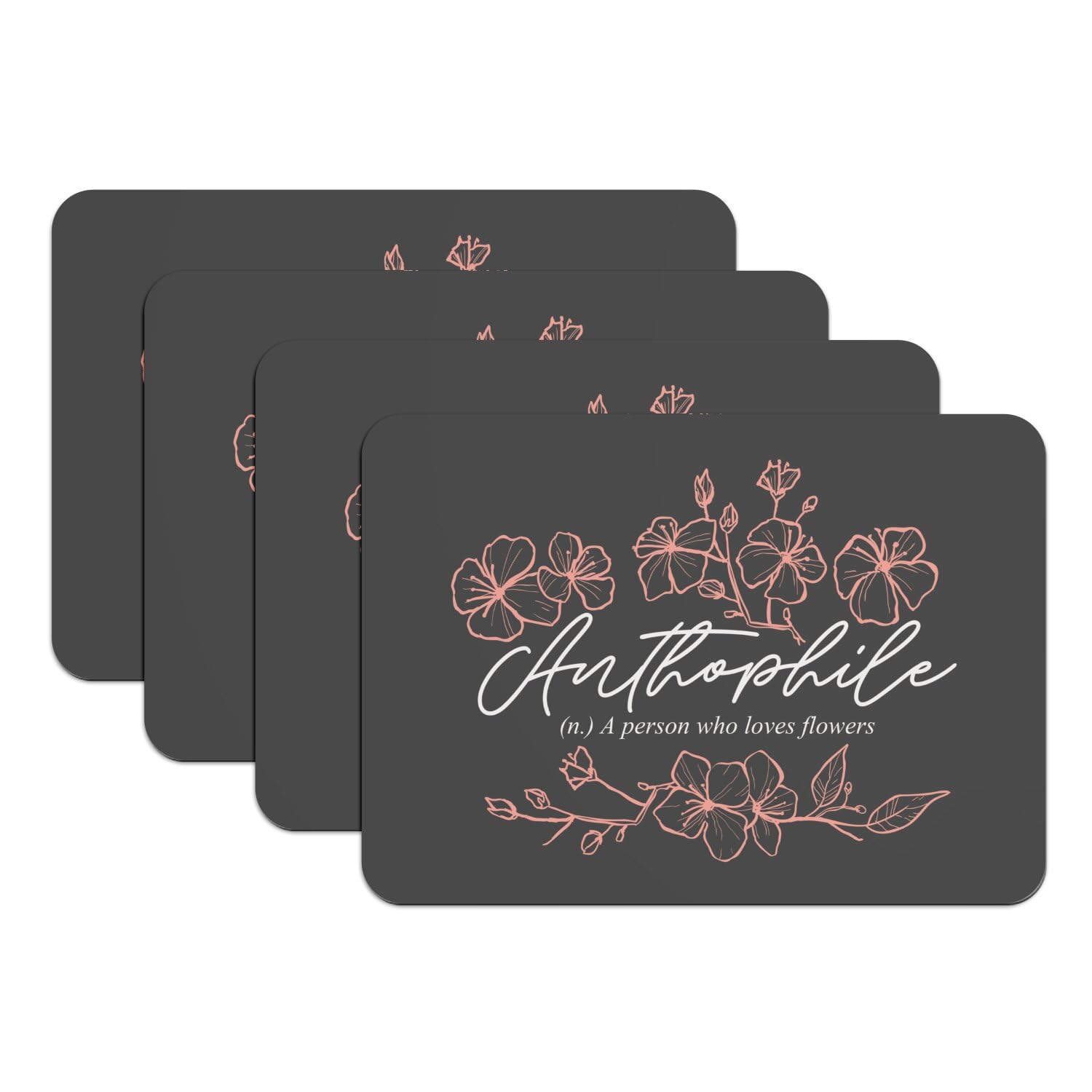 Set de table fleur Anthophile lot de 4 grands dessous en caoutchouc noir