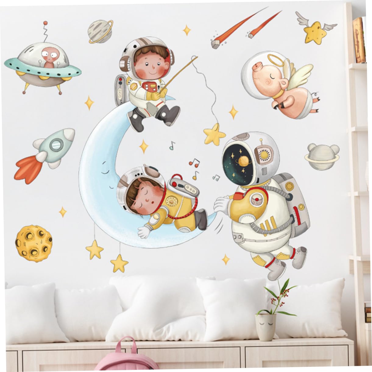 BESTonZON 6sätze Wandsticker Mit Astronauten Sternen Mond Kinderzimmer Deko Selbstklebend Wandtattoo Für Schlafzimmer Und Spielzimmer Einfache Anwendung Ohne Rückstände