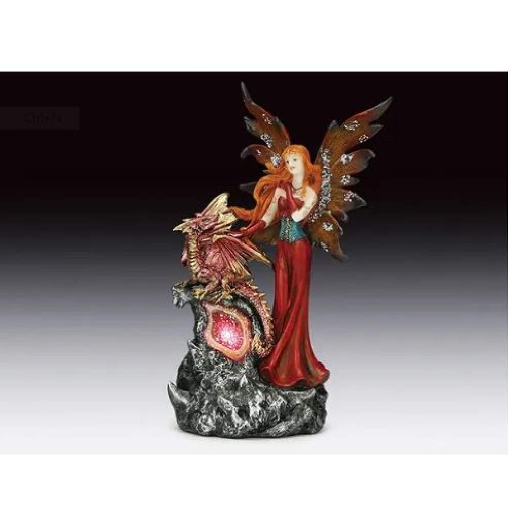 Red Fairy with Dragon and LED Light Figurine