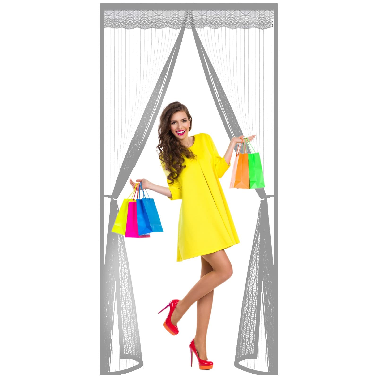 AMZERO Magnetic Fly Screen Door, 115x195cm Screen Door Anti Mosquito Bugs Easy Install Fits Door Size up to, Gray