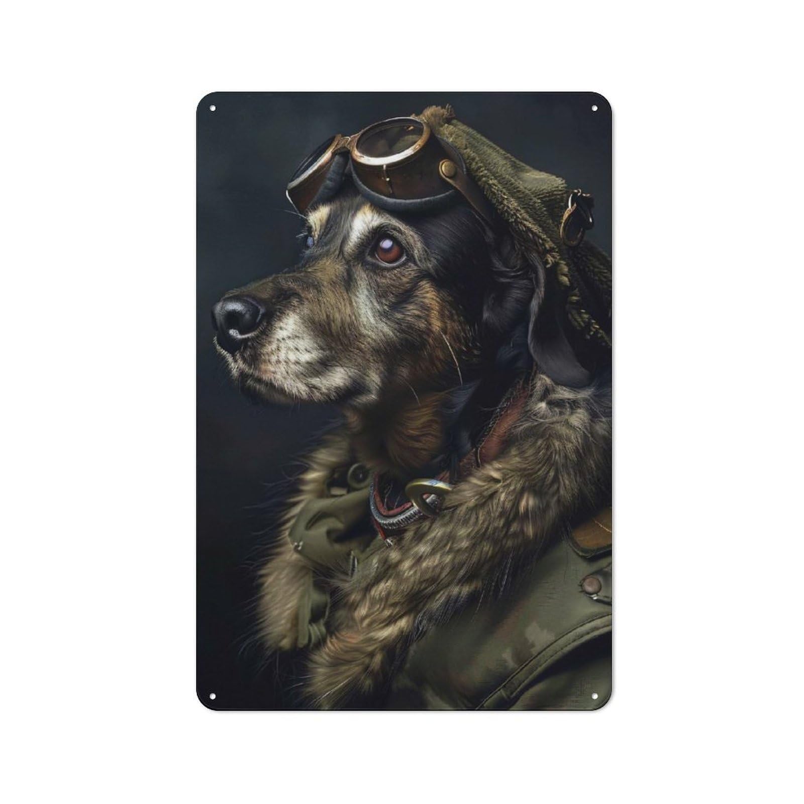 Dog Aviator Portrait Tin Sign 30x20cm, Garage Style Workshop Wall Decor for Garage, Workshop, Shed Or Utility Room