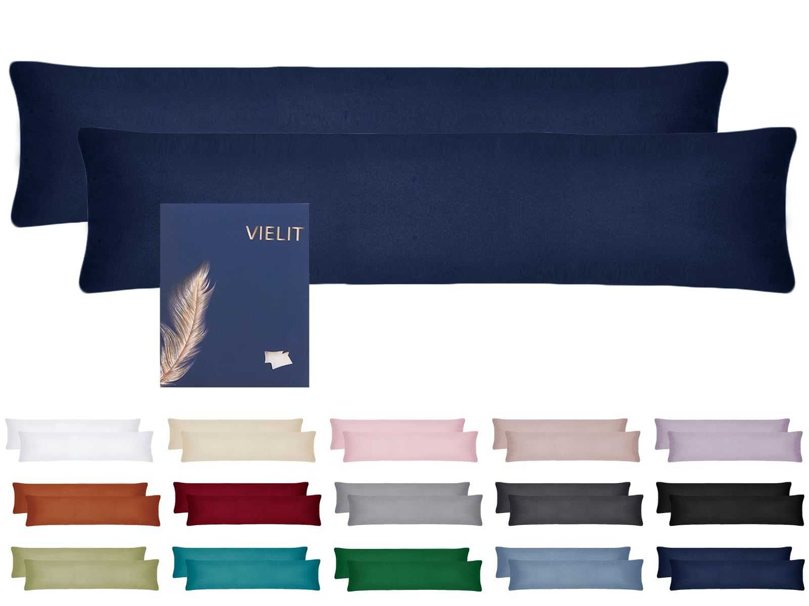 Vielit Side Sleeper Pillowcase Cover 40 x 145, 2-Piece Set, Pillowcase 40x145, Side Sleeper Pillowcase, Soft Pillowcases, Pillow Cover, Eco Certificate, Dark Blue