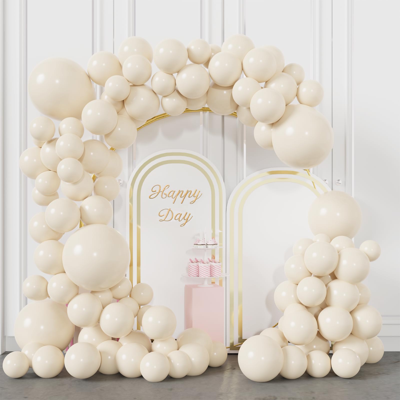 Kit Arco Per Palloncini Oro Bianco 131 Pezzi - Compleanno, Matrimonio, Baby Shower