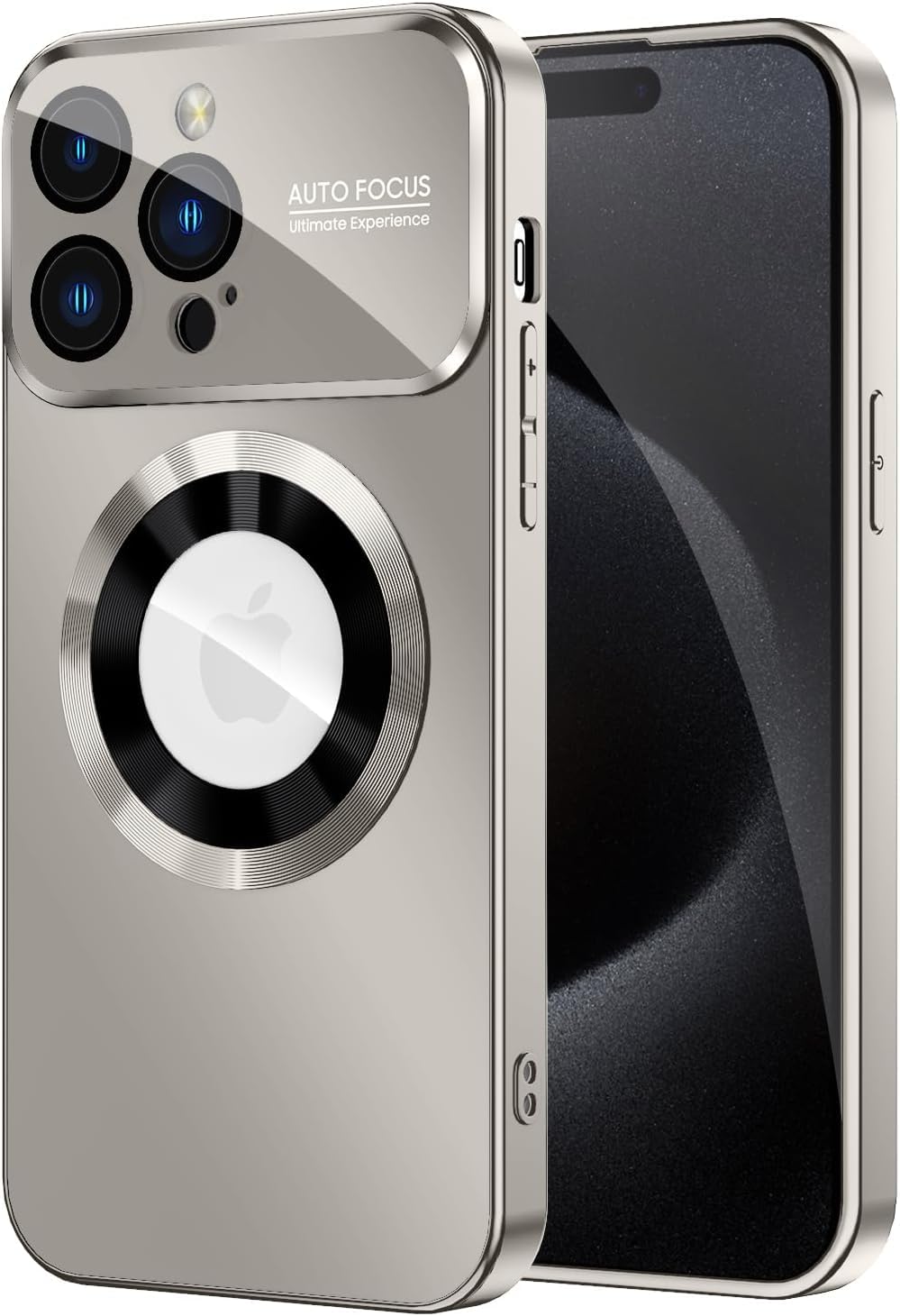 Magnetic for iPhone 15 Pro Max Case, Phone Case, Compatible with Mag-Safe, Built-in Camera Lens Protector, Logo View, Military Grade Drop Proof Phone Cover, Shockproof Protective Bumper, Titanium Gray