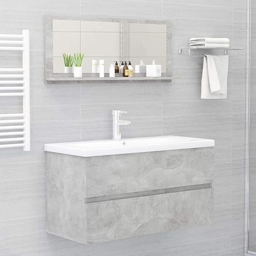 Miniatura 4 de Espejo rectangular de pared contemporáneo, espejo rectangular montado en la pared, espejo de baño gris hormigón 35.4 x 4.1 x 14.6 pulgadas,