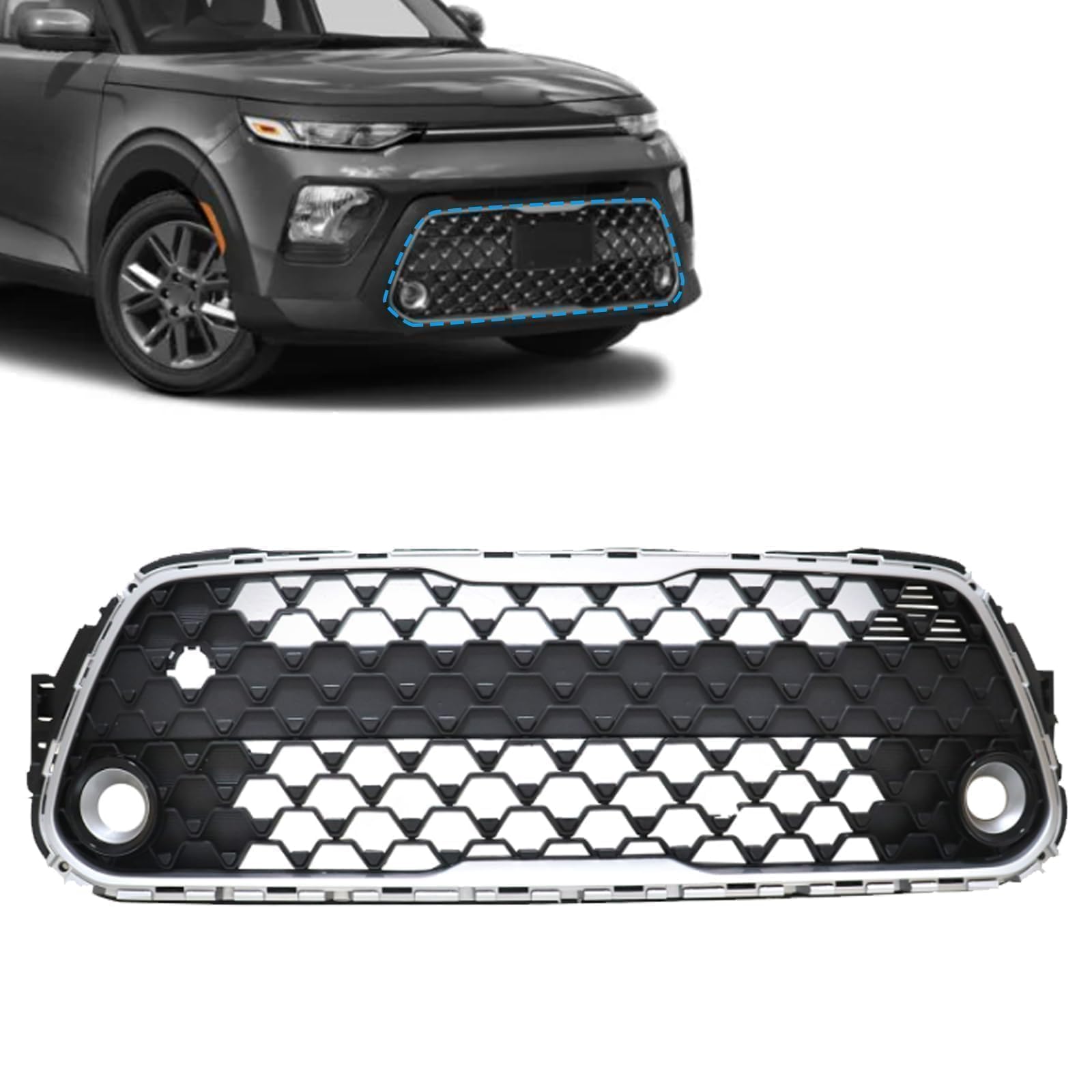 Revitalize Your Drive: SecosAutoparts Front Lower Grille w/ Foglight Hole for Kia Soul EX 2020-2022 – Seamless Fit, Bold Style