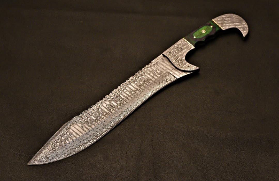 Empire - 21 Inch Long - Sharpe Edges - Handmade Damascus Steel Full Tang Hunting Machete with Sheath - Pakka Wood Grip - Hand Forged Medieval Machete- Best Gift for Him