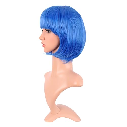 Miniatura 92 de MapofBeauty 12 pulgadas/11.8 in moda señora recta recta sintética flequillo Bob peluca (negro mezclado marrón)