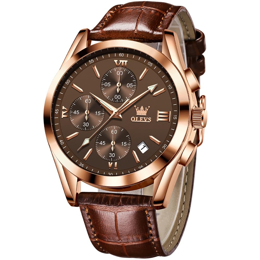 OLEVS Orologio da polso da uomo, elegante cronografo, impermeabile, luminoso, cinturino in silicone, multifunzione, per uomini d'affari, Oro rosa 2872, orologio da uomo