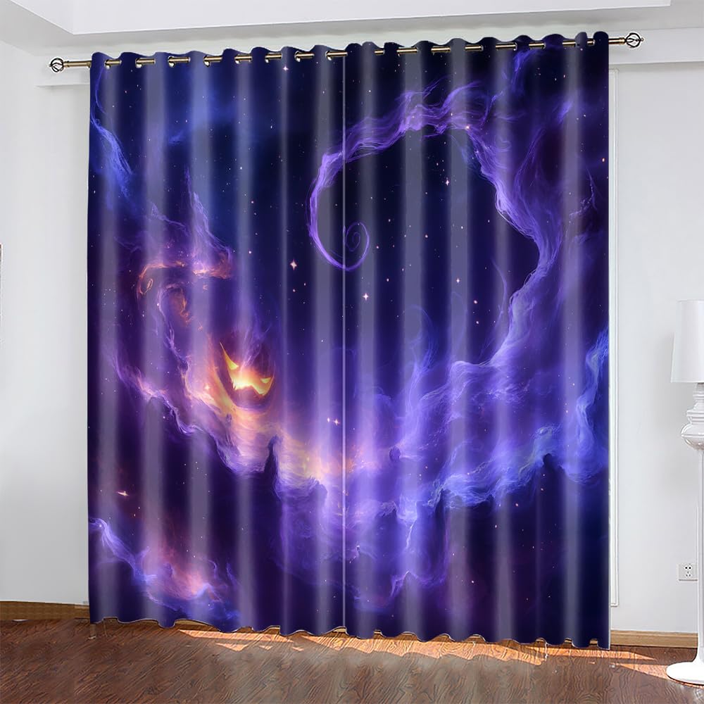 Rideau Occultant Thermiques Nuages Bleu Violet Rideaux Occultant Salon Chambre 2 Pièces Polyester Lavable Rideau Thermique Isolant Anti Froid Opaque à Oeillets 2x85x200 cm