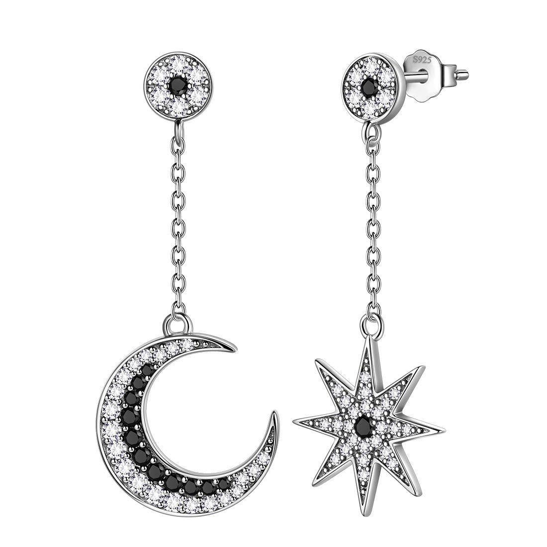 SLUYNZ Collana Girocollo In Argento 925 Con Ciondoli Stella E Luna A Strati – Ipoallergenica, Catena Regolabile 31,5+12cm
