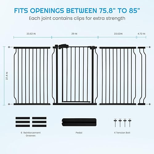 Miniatura 4 de Puerta de bebé extra alta de 37.4 pulgadas para escaleras con puerta, puerta de perro de 29 a 52.5 pulgadas de ancho, fácil de instalar en