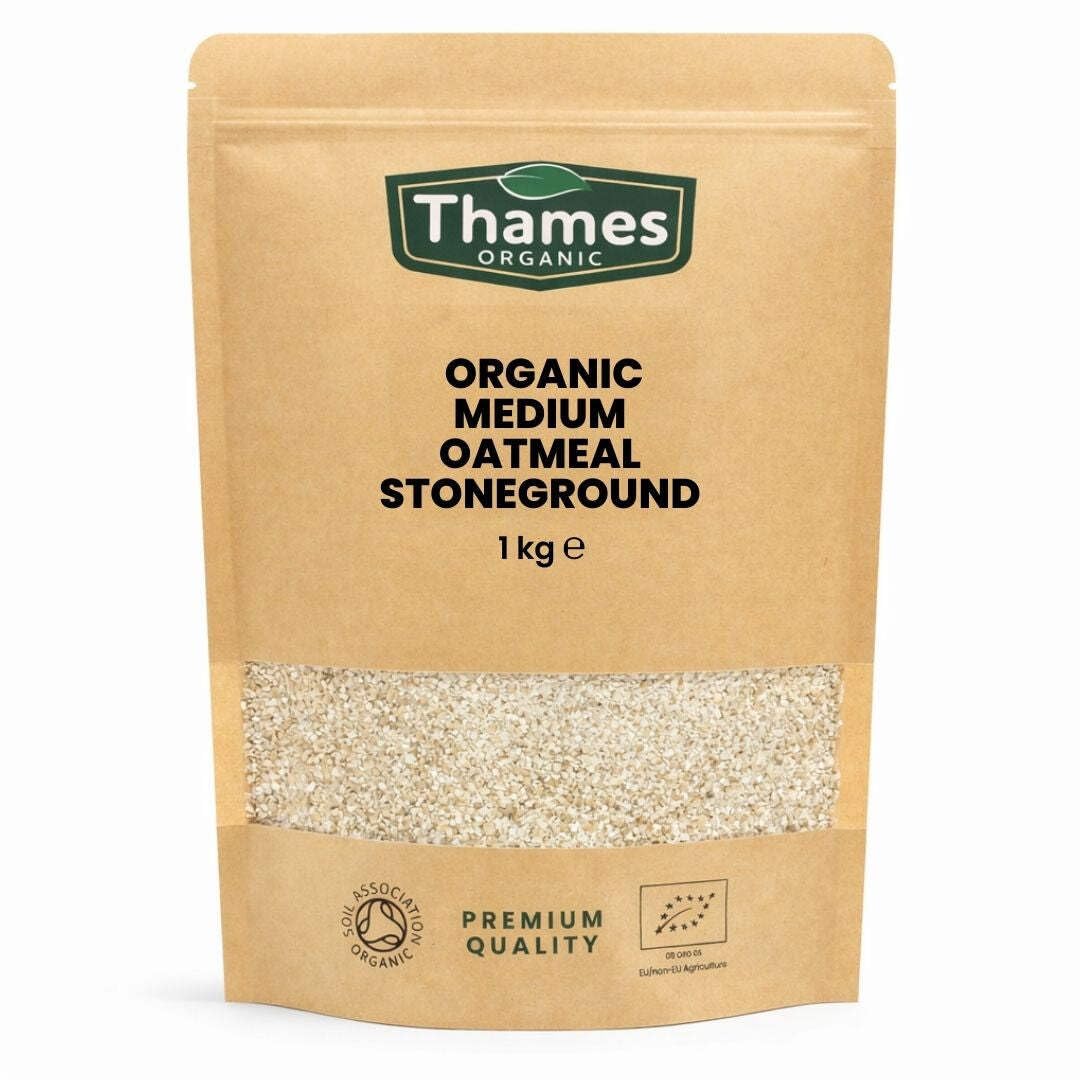 Organic Medium Oatmeal Stoneground - No Additives or Preservatives - High Fibre, Vegan, GMO-Free, Certified Organic - Stone Ground for Maximum Flavor and Nutrients - Thames Organic 1kg