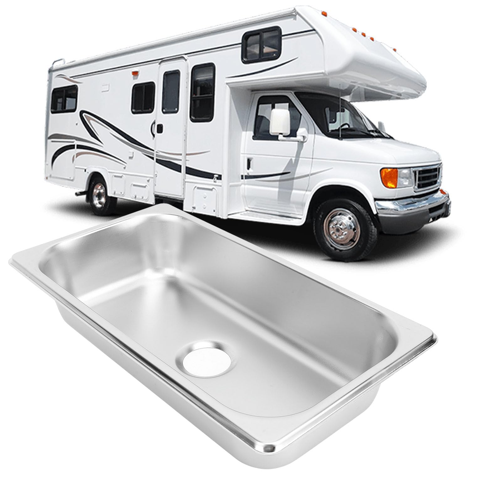 Évier en Acier Inoxydable 304, Résistant aux Rayures, Espace de Comptoir Supplémentaire, Conception Encastrée, Idéal pour les Camping-cars, les Bateaux, (Couleur acier inoxydable