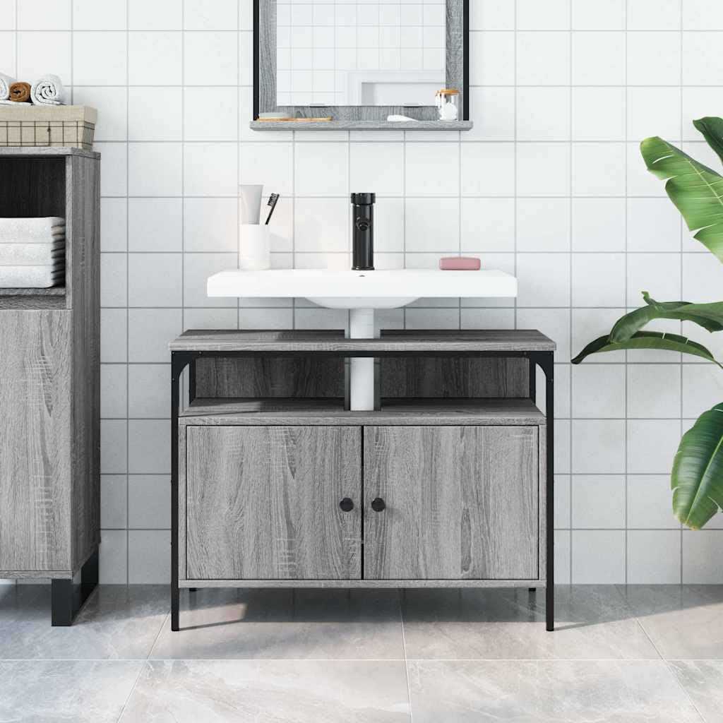 Armario para debajo del lavabo Sonoma, 80 x 30 x 60 cm, material de madera con acero pulverizado, espacio para muebles de baño, lavabo y lavadero, montaje en pared posible