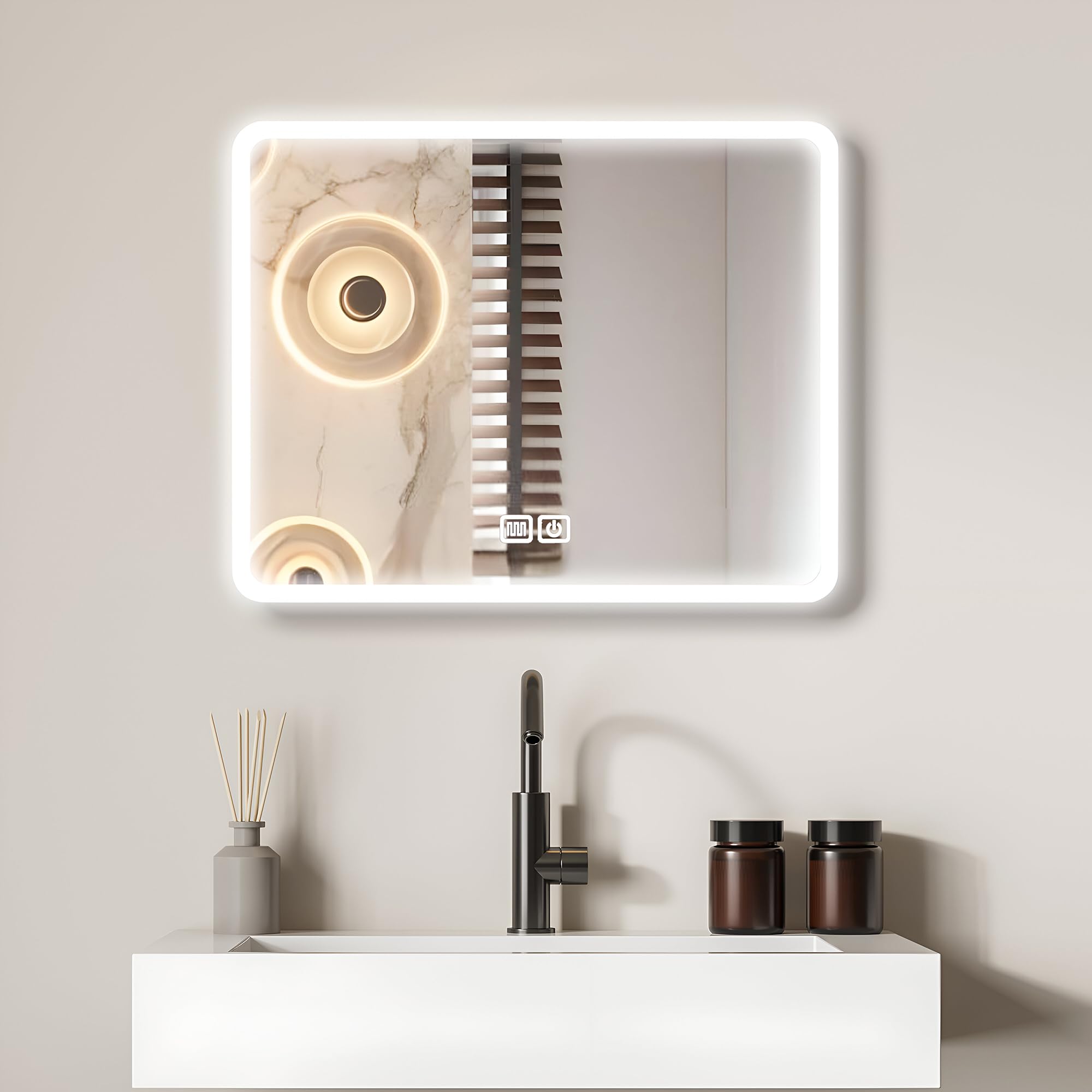 Bayt Espejo de baño con Luz 58 x 46 cm - Espejo con Luces 3 Modos LED - Interruptor Táctil - Anti Condensación