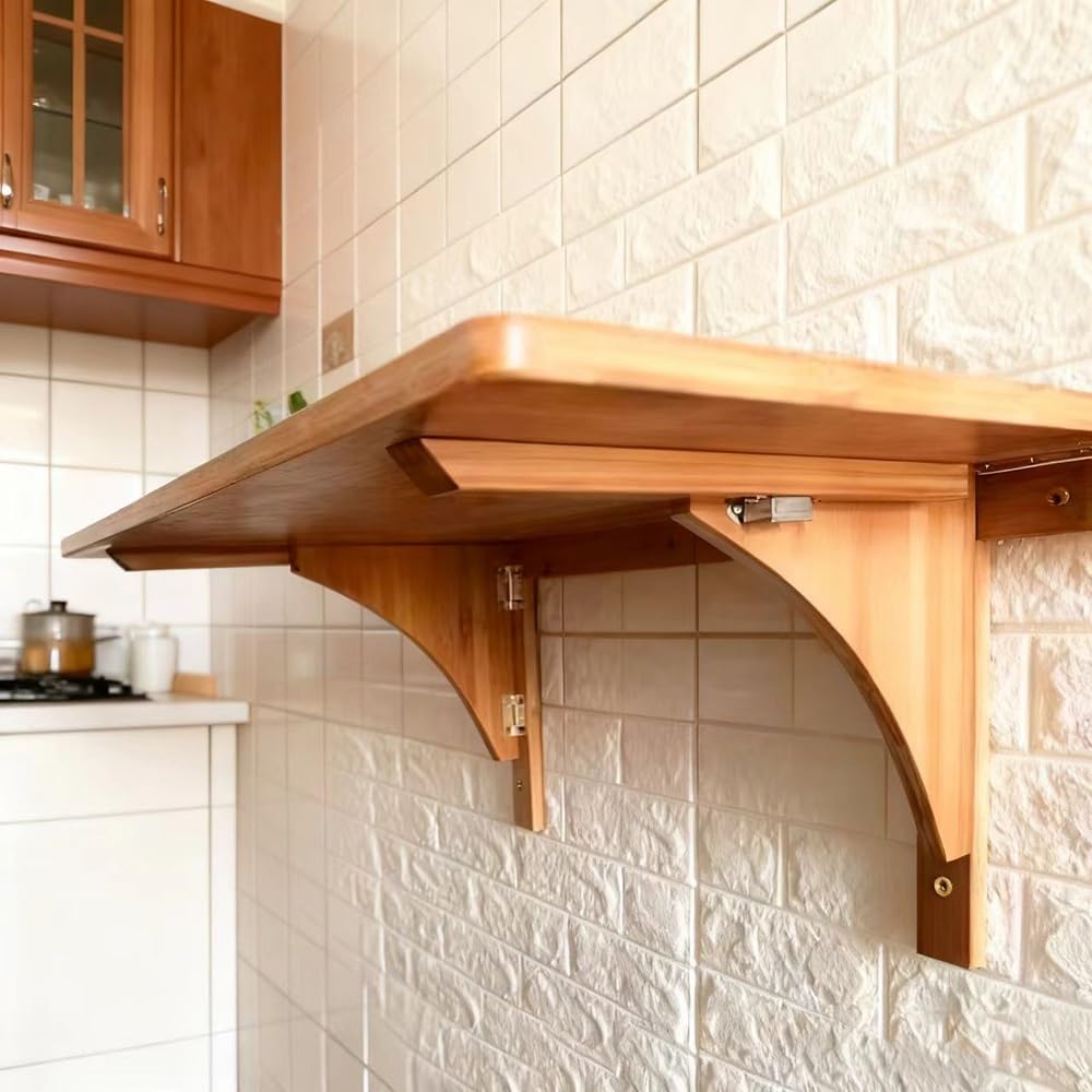 Bureau mural pliable compact en bois avec système de rabat mural