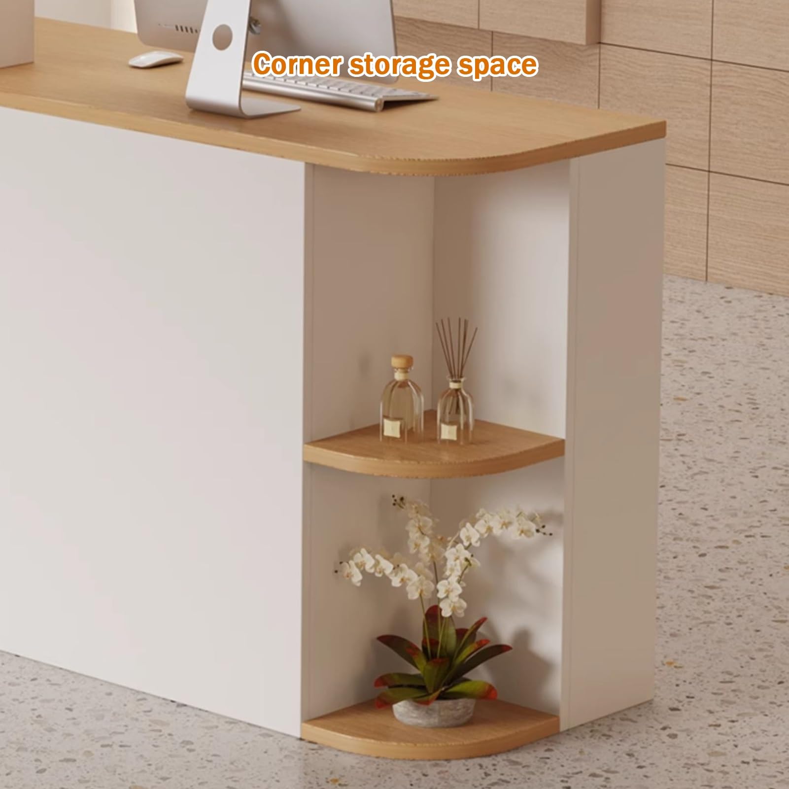 Generico Banco Reception Moderno Grigio con cassetto e Ripiani angolari, Ideale Come banco Cassa per Negozi, uffici, saloni di Bellezza o Punti Vendita (100x50x105 cm).