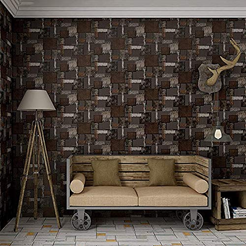 Papier peint 3D style industriel en fer trompe l'œil pour déco restaurant et café