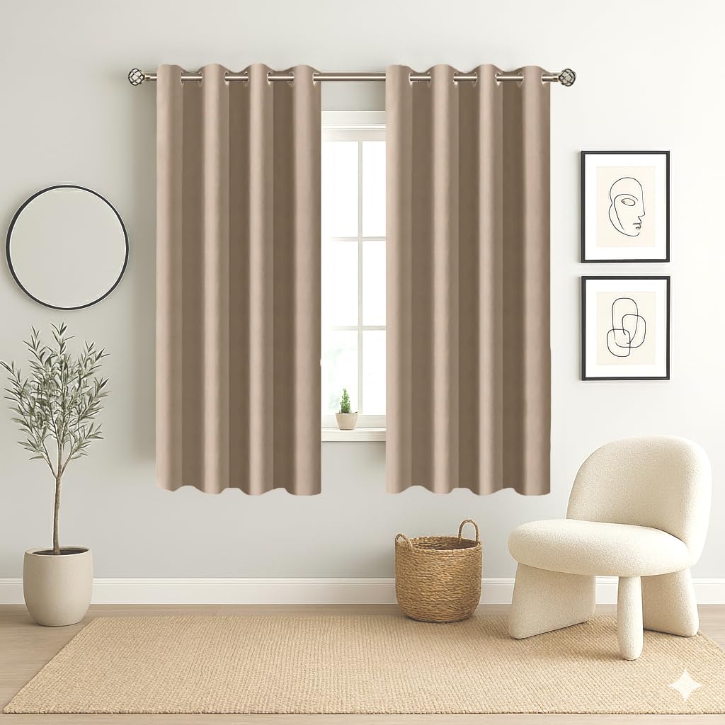 Homestan Blackout Window Curtains 6 Feet Long Set of 2, Beige
