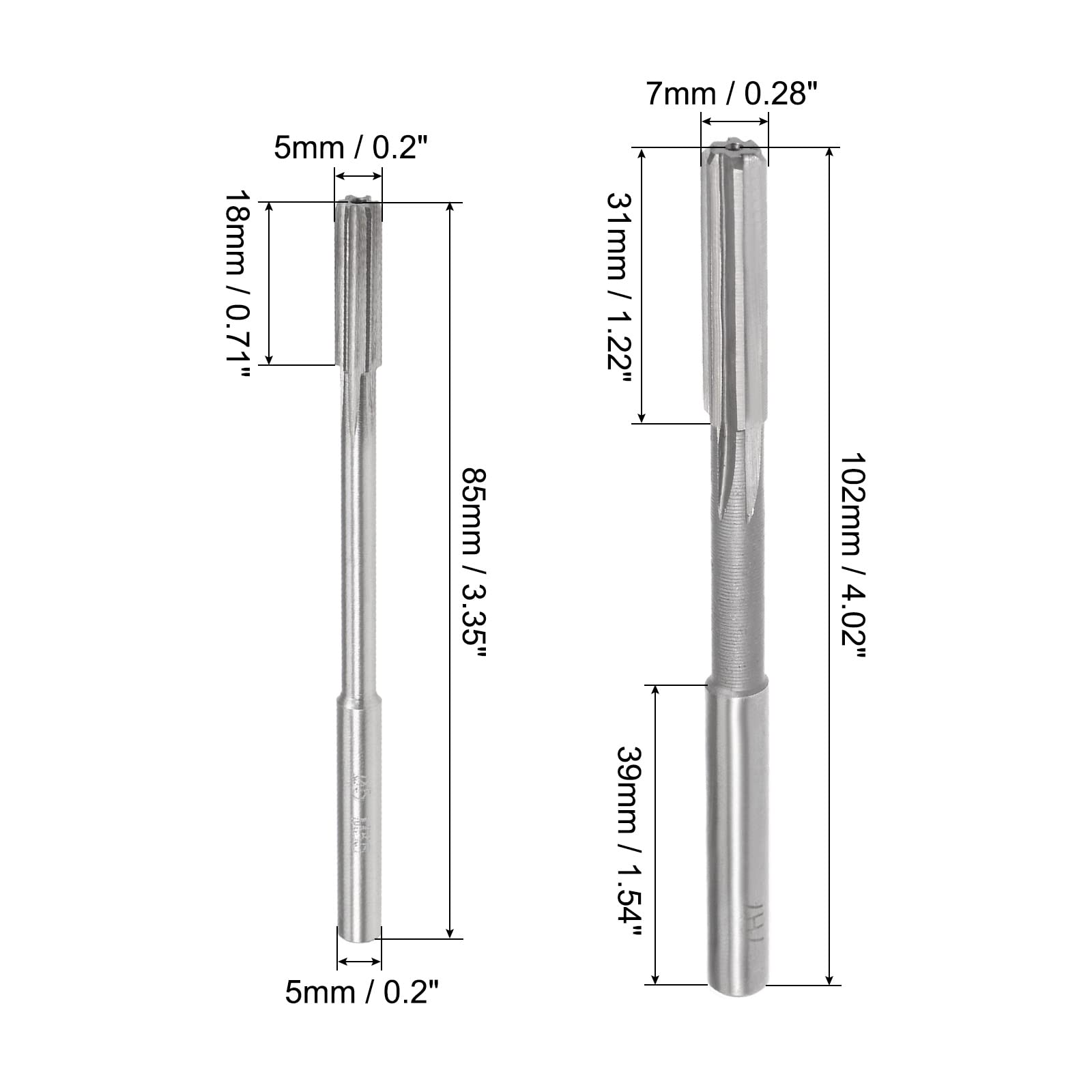 uxcell 5 mm und 7 mm Reibahlen-Set, H7 Drehmaschine Reibahle 6 gerade Rillen, runder Schaft-Fräswerkzeug, für Metall, nicht-eisenhaltiges Metall, Kupfer, 2 Stück