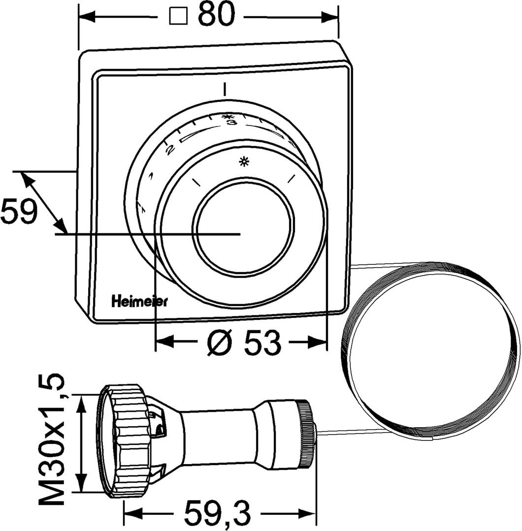 TA Heimeier 2802-00.500 - Testina termostato F con regolatore remoto e sensore integrato, tubo capillare da 2 m