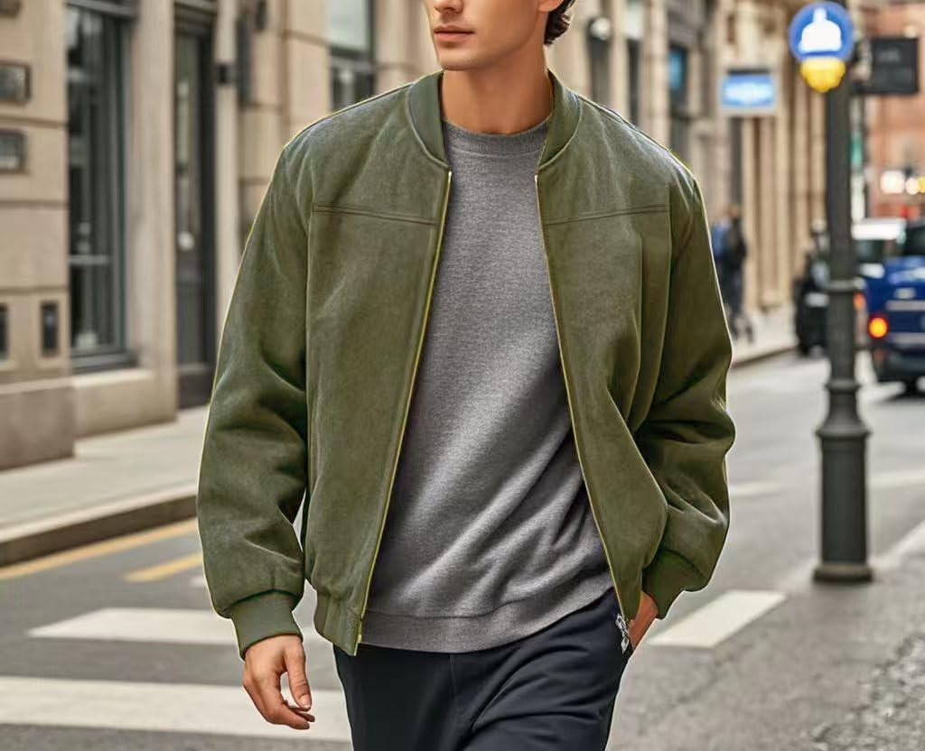 Męska Kurtka Typu Bomber, Lekka Kurtka Casualowa, Wytrzymała Tkanina Poliestrowa, Nowoczesny Design W Stylu Retro, Strój Biznesowy Na Co Dzień (Military green L)