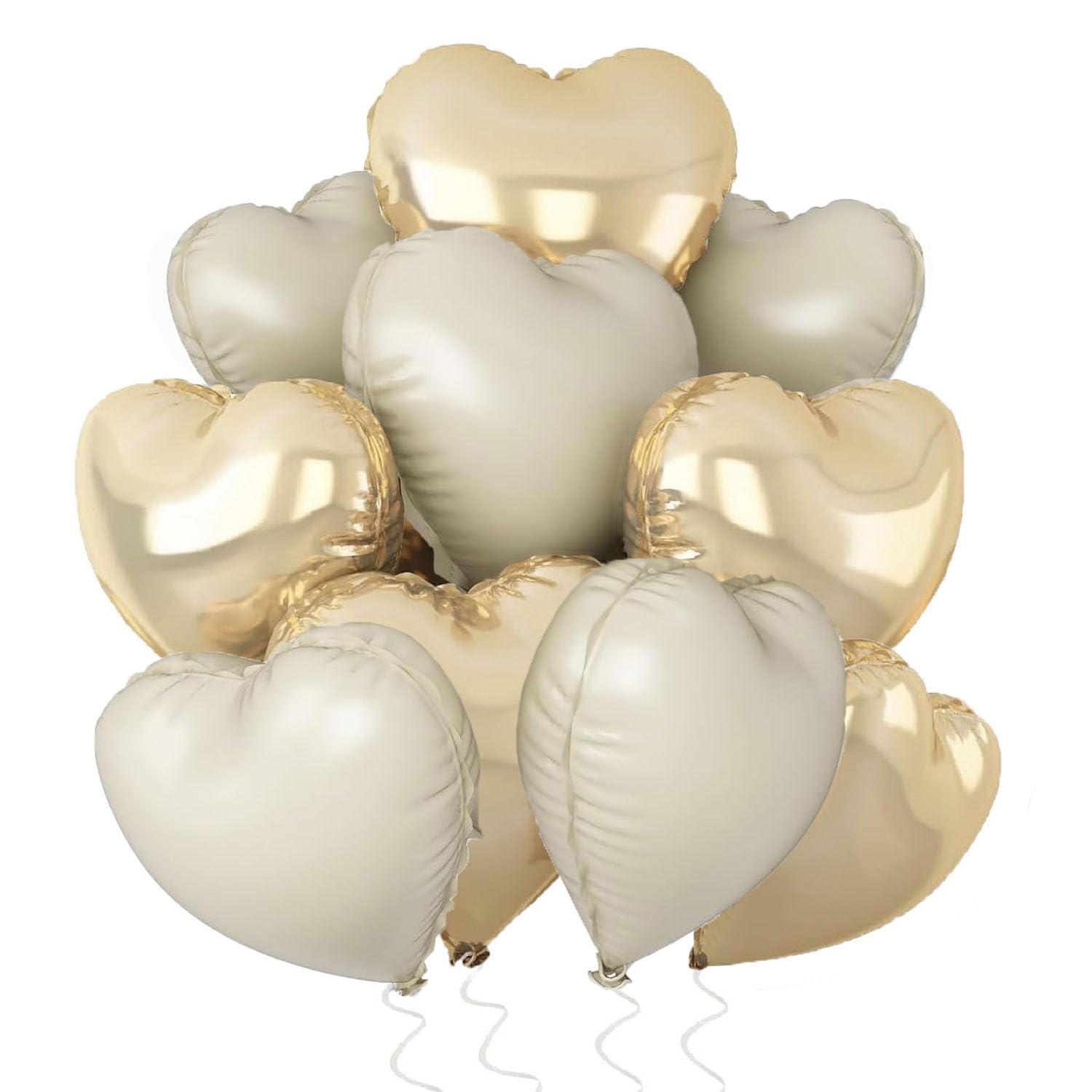 Heart Foil Balloon White Cream, Pack of 10 18 Inch Beige Heart Foil Balloons, Helium Foil, Heart-Shaped Balloons for Birthday, Baby Shower, Wedding, Engagement, Valentine's Day Decorations (White
