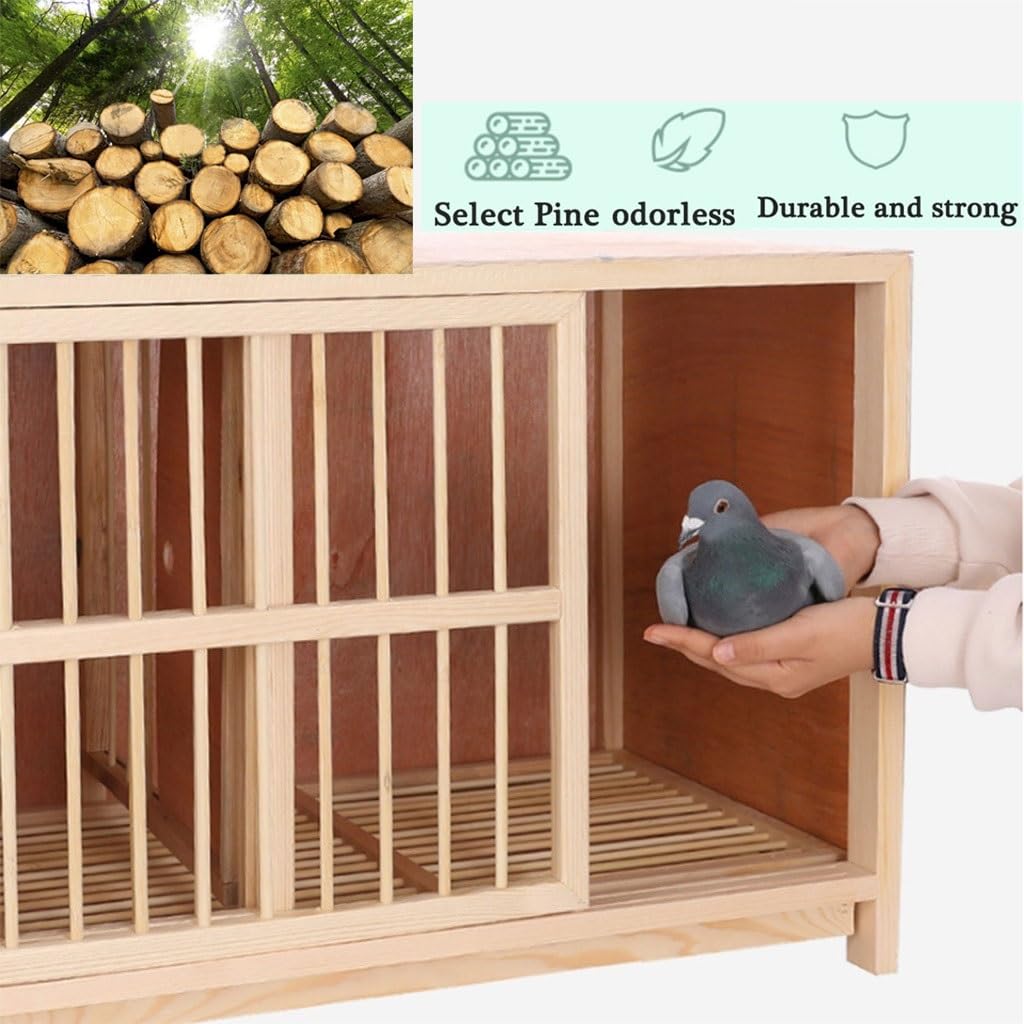 Jaula para Palomas con Bandeja para Huevos, Puerta Corrediza, Pajarera con Media Contraventana, Bandeja Extraíble para Heces, Caja De Cría De Pino para Pájaros.(Natural*1,80cm)