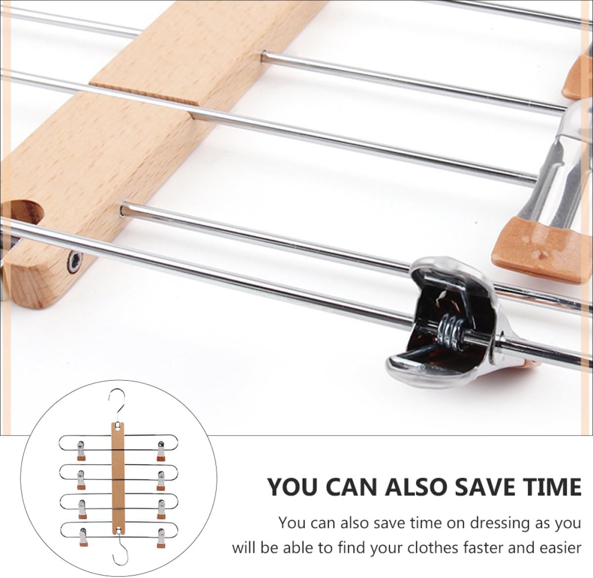 Solid Wood Skirt Hanger with Clips, Multi-Layer Expandable Folding Pants Hanger, Multifunctional Closet Organizer for Skirts and Trousers, Space-Saving Clothes Rack for Home