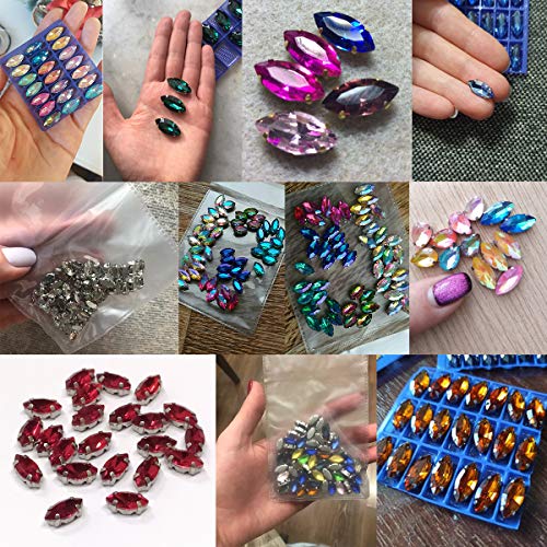 Queenbox 50PCS 4x8mm Sparkling 3D Oval Glass Rhinestones, Flat Back Gems Glitter Diamond Crystal Stones Charms Beads for DIY Craft Clothes Nails Phone Clothes Shoes, Navy Blue4