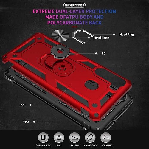 Miniatura 3 de Funda para Samsung Galaxy A21 con protector de pantalla, funda protectora de grado militar con anillo para Samsung Galaxy A21 (rojo)