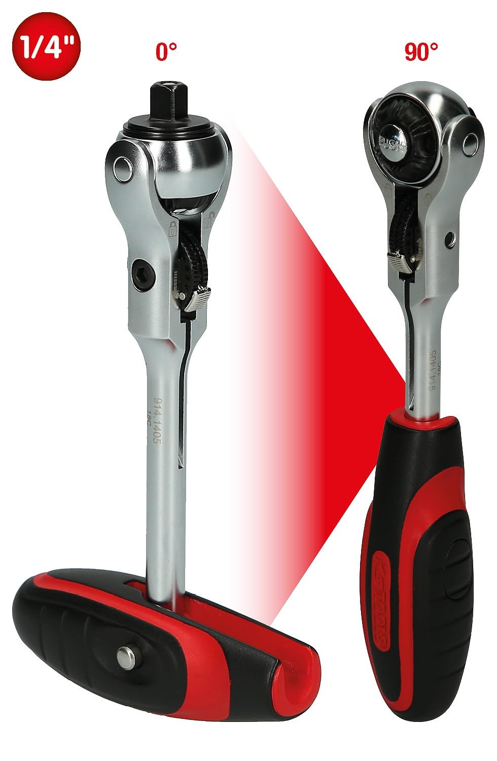 KS Tools 914.1405 Cricchetto a testa snodabile con impugnatura mini a T MODIFIX da 1/4", 72 denti