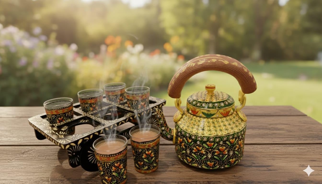 PinkCity Gifting Terosa Royale Kettle Set with 6 Glasses & Holder (Yellow) 4