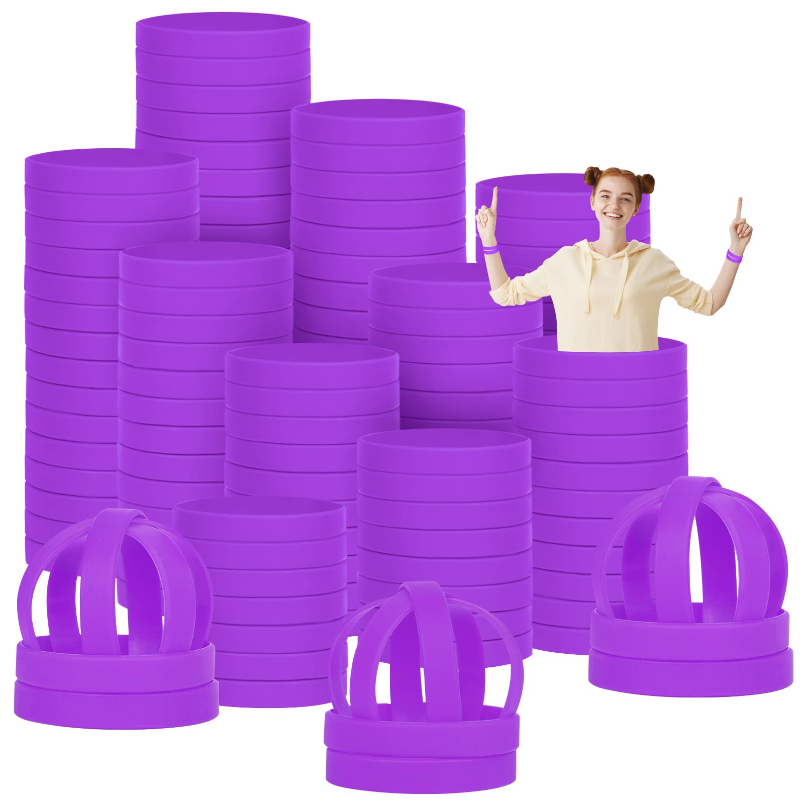 LVNRIDS 200 PCS Silicone Wristbands Rubber Bracelets for Kid Teen, 7 inch Purple Silicone Wrist Bands for Business School Activity Party Events Music Festival