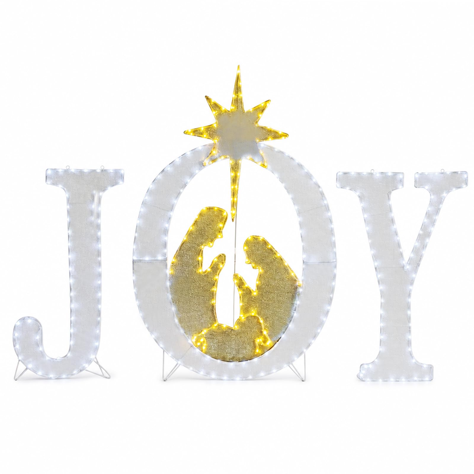 Decoración navideña grande de 49 pulgadas, letrero iluminado para exteriores, belén, Navidad, patio, decoración de vacaciones, resistente a la intemperie, 350 luces LED, para colgar o colocar en el