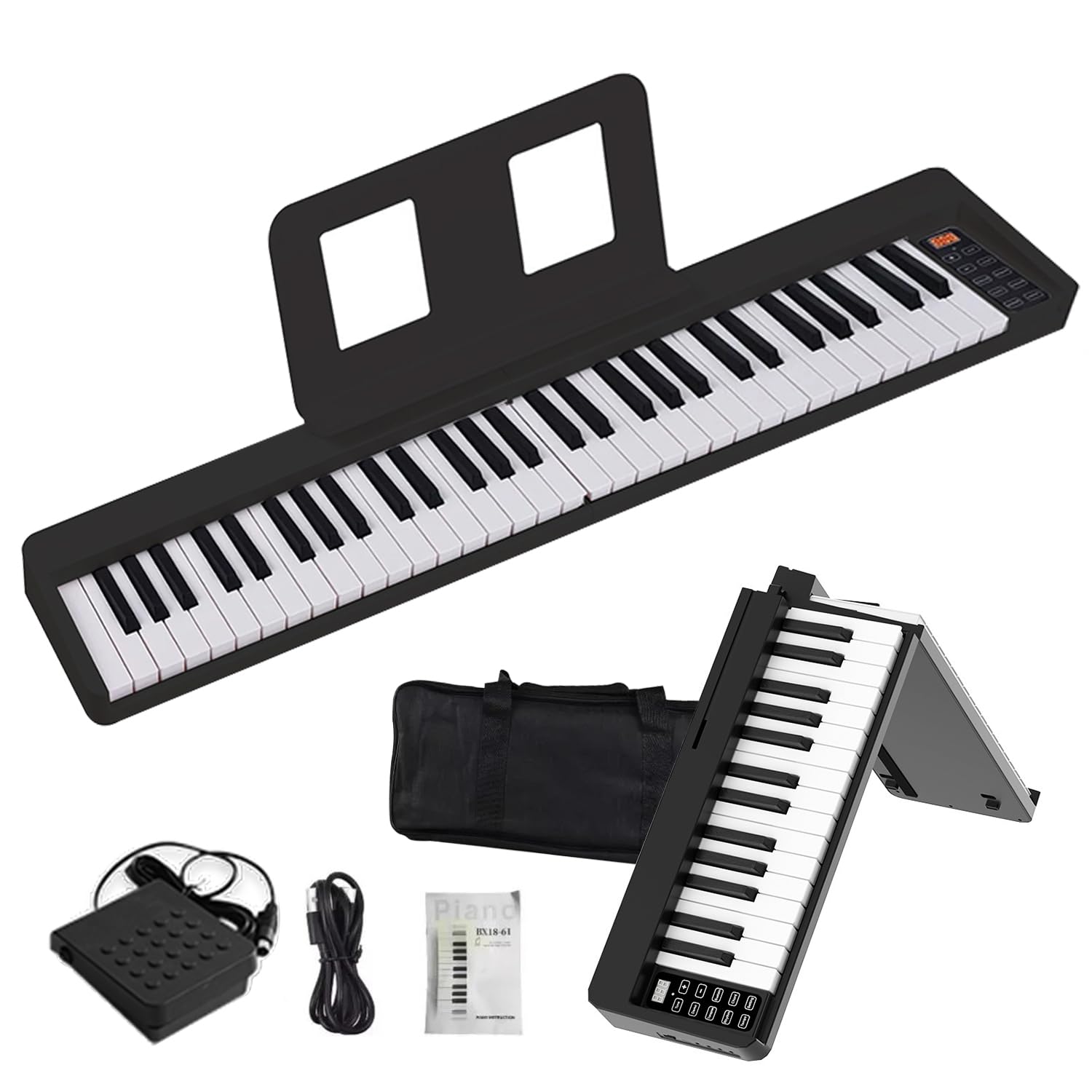 Piano Plegable，Teclado Piano Principiantes，Electrónico Digital Portátil con Pedal de Sostenido Teclas Iluminadas Recargable para Principiantes，Adolescentes，Paquete de Piano Digital Plegable