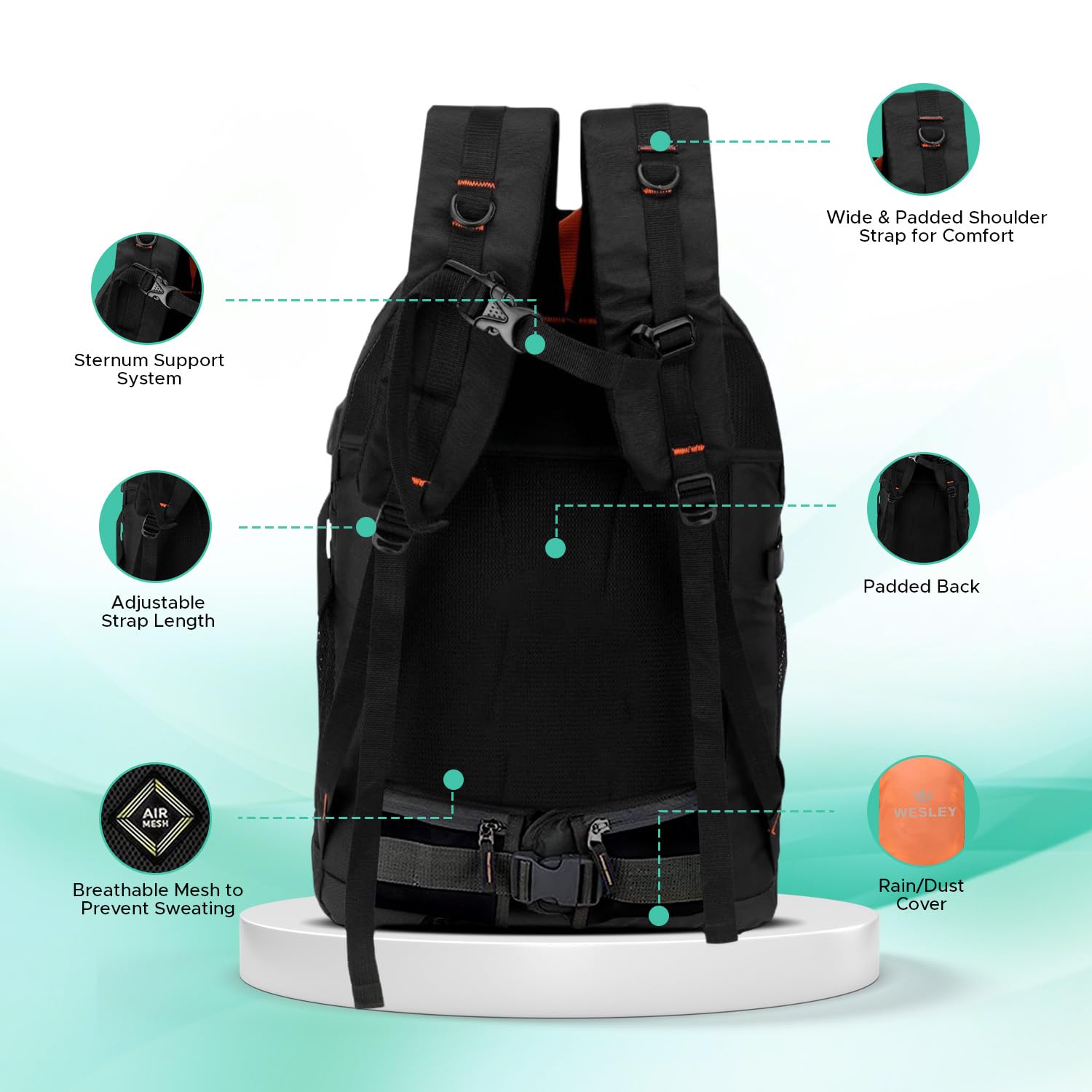 Wesley Spartan Unisex Travel Hiking Laptop Bag fits Upto 17.3 inch with Raincover and Internal Organiser Backpack Rucksack College Backpack 13