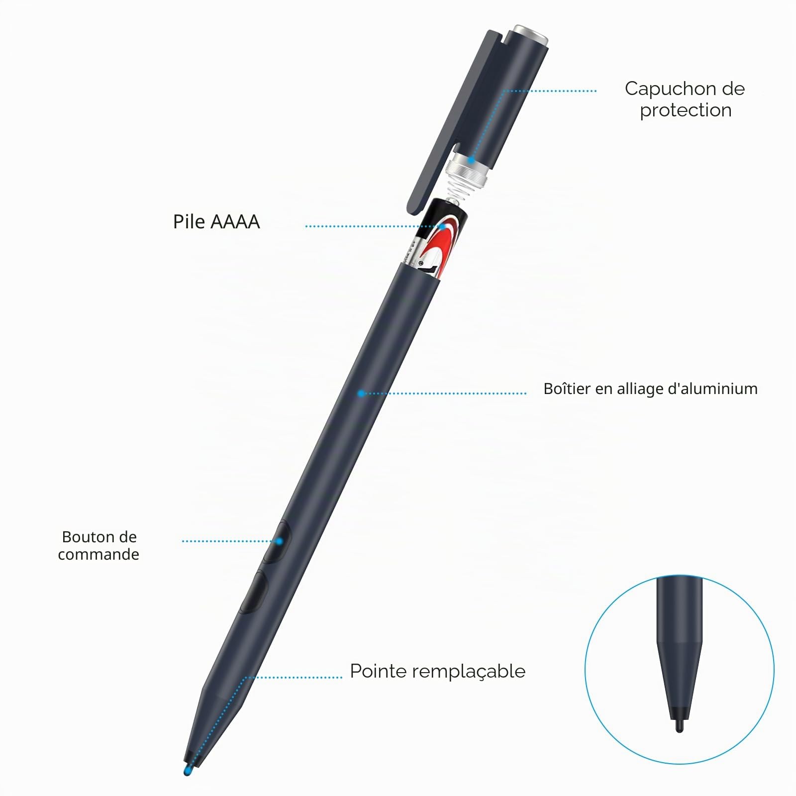Stylet HP MPP 1.51 Compatible avec Ordinateurs Portables HP Spectre X360, HP Envy X360, HP Pavilion X360, avec sensibilité à la Pression 1024, rejet de la Paume, Pile AAAA Argent