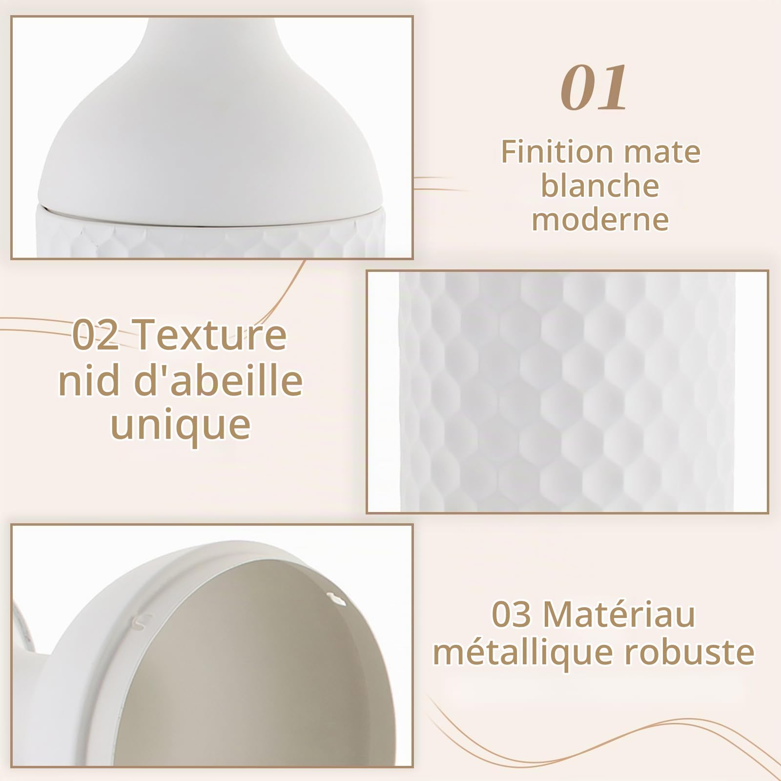 Sziqiqi Métal Grand Vase a Poser au Sol: Blanc Vase de Sol Decoratif 3pcs