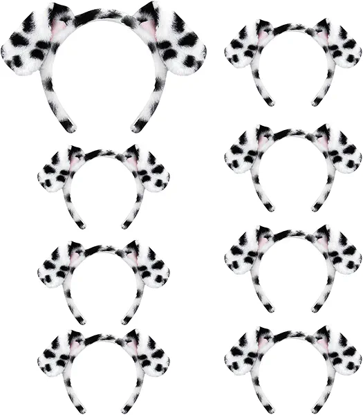 Beviliu Dalmatian Dog Ears Headband - 8 Pack Puppy Ear Hairband Fluffy Adult Dalmatian Costume for Halloween Dogs Party Cosplay Washing Makeup