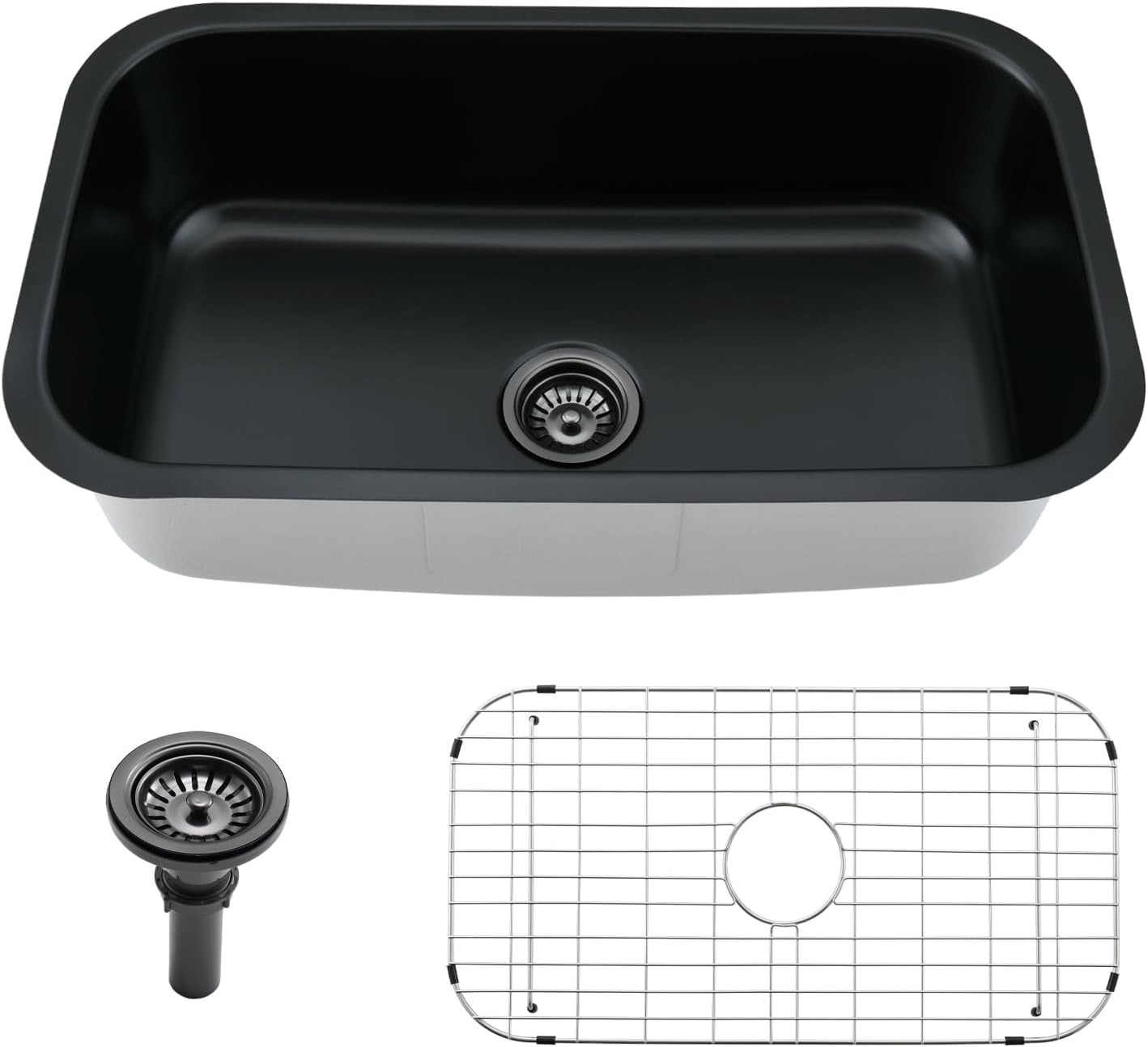 28 Black Undermount Kitchen Sink-Bokaiya 28x18 Inch Undermount Stainless Steel Sink 16 Gauge Single Bowl Kitchen Sinks with Dish Grid 28x18Inch Black