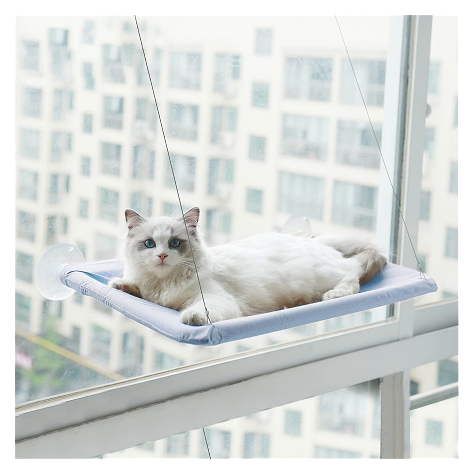 CareCooo Kattenhangmat voor Raam met Zuignappen, Comfortabele Kattenmand en Opvouwbaar Raam Bed, Duurzaam tot 18kg, Beige, M(52x30cm