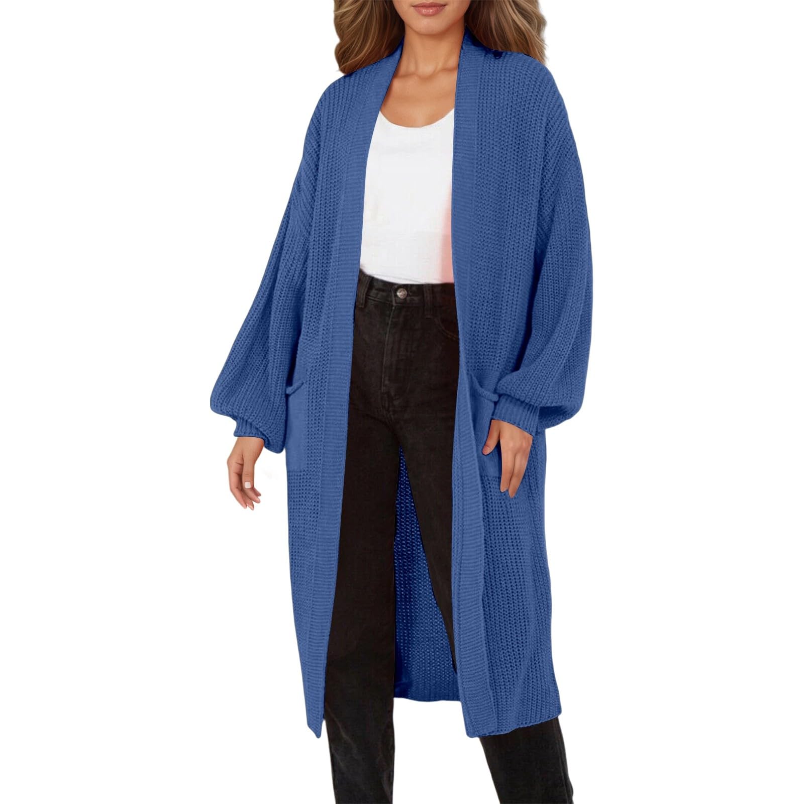 Cárdigan largo de punto para otoño e invierno, elegante suéter extragrande con bolsillos para uso informal. #20