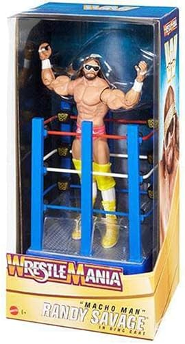 WWE Wrestlemania Moments Macho Man Randy Savage - Carrito de anillos con ruedas rodantes, regalo coleccionable para fanáticos de WWE a partir de 6